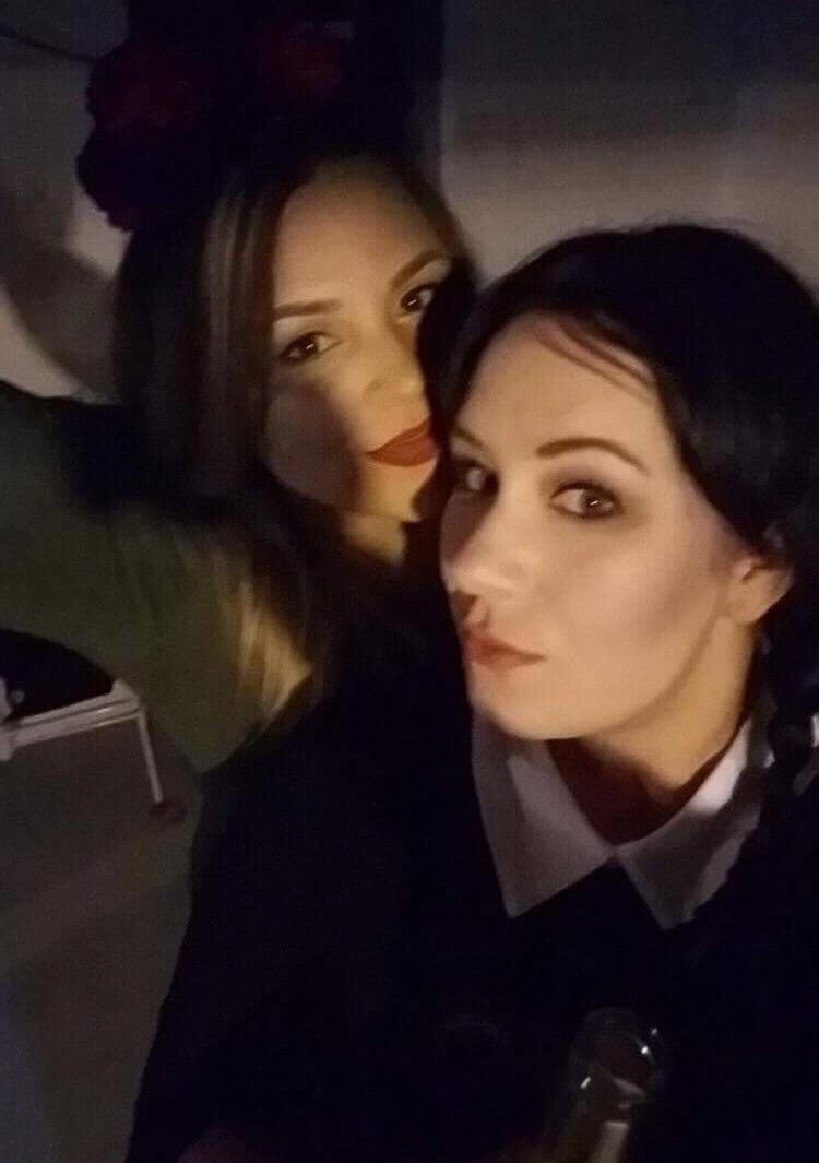 The first picture of us together, and our first Halloween! Ashli is Wednesday Addams, and Valerie is a sexy cactus