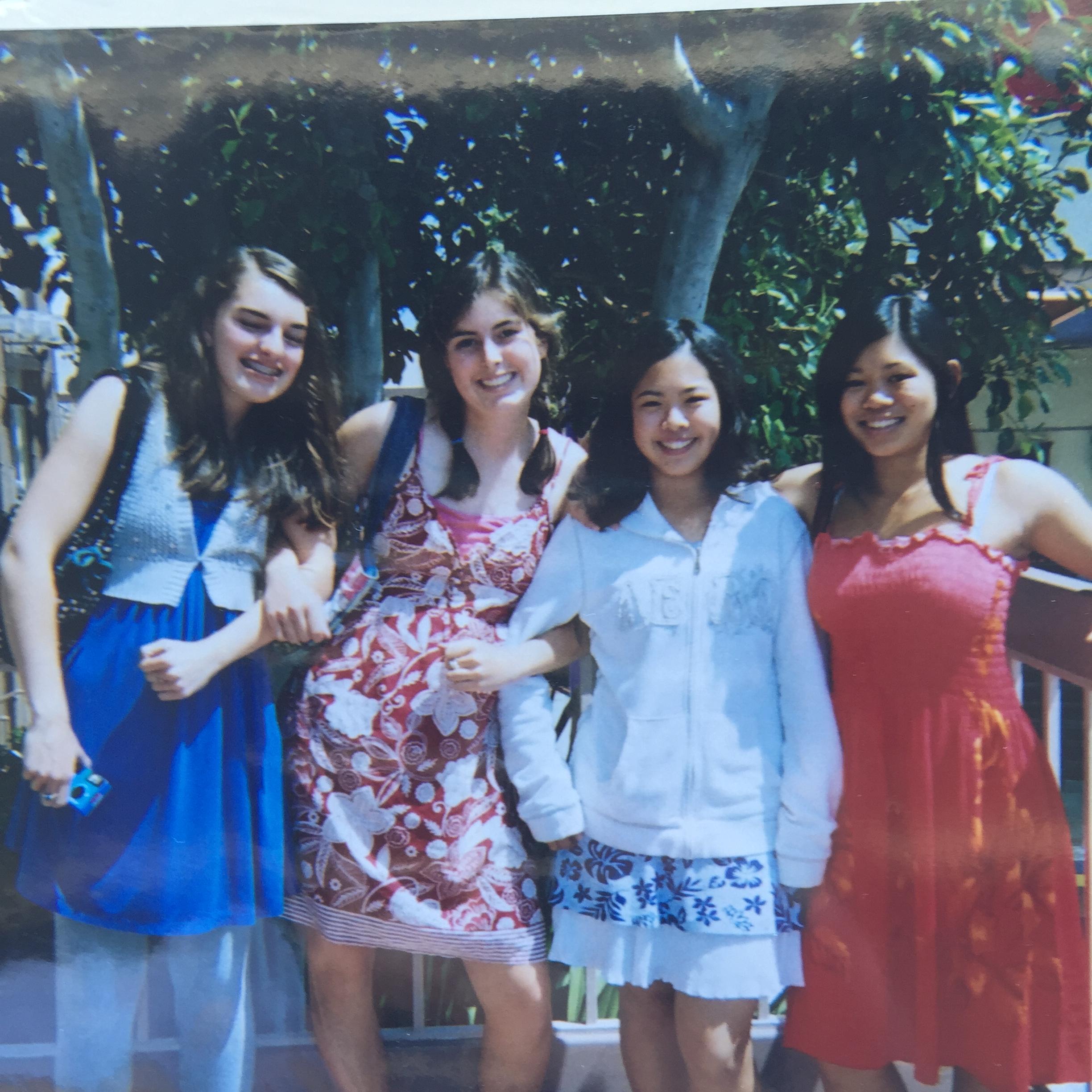 Jessica, Katherine, Nicole, and Kalia on the last day of the school year. The girls had a yearly tradition to wear a dress on the last day of school.