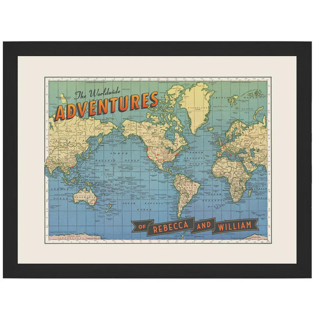 Personalized Push Pin Map World Wide Adventures - 24” x 30”