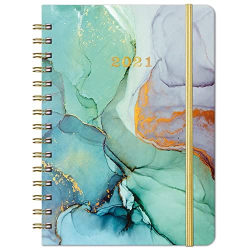 2021 Planner - Weekly, Monthly and Yearly Planner with Prelabeled Monthly Tabs, Thick Premium Paper, 6.3" x 8.4", Twin-Wire Binding with Flexible Cover, Inner Pocket