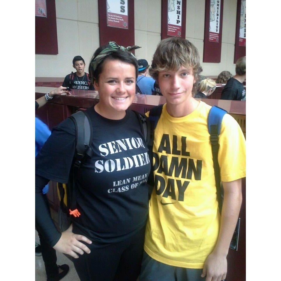 Our very first picture together, Homecoming September 2013 Class Color Spirit Day