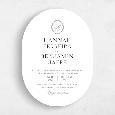 White Oval Wedding Invitation - St Anne Portrait