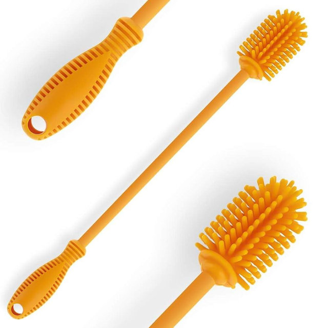 Silicone Bottle Cleaning Brush with Long Handle,12.5" Water Bottle Cleaner for Baby Bottles, Hydro Flask, Sports Bottle, Vase, Glassware, Perfect for Smaller Diameter Bottle Openings (One Pack)