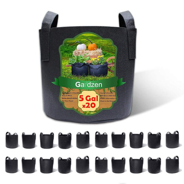 Gardzen 20-Pack 5 Gallon Grow Bags, Aeration Fabric Pots with Handles