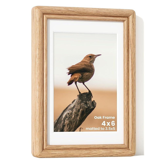 RICHFOCUS 4x6 Picture Frame, Natural Solid Oak Wood Picture Frame with High Tempered Glass, Handcrafted Rounded Corner 4 by 6 Wooden Frame Matted to 3x5 Photo for Wall & Tabletop Display
