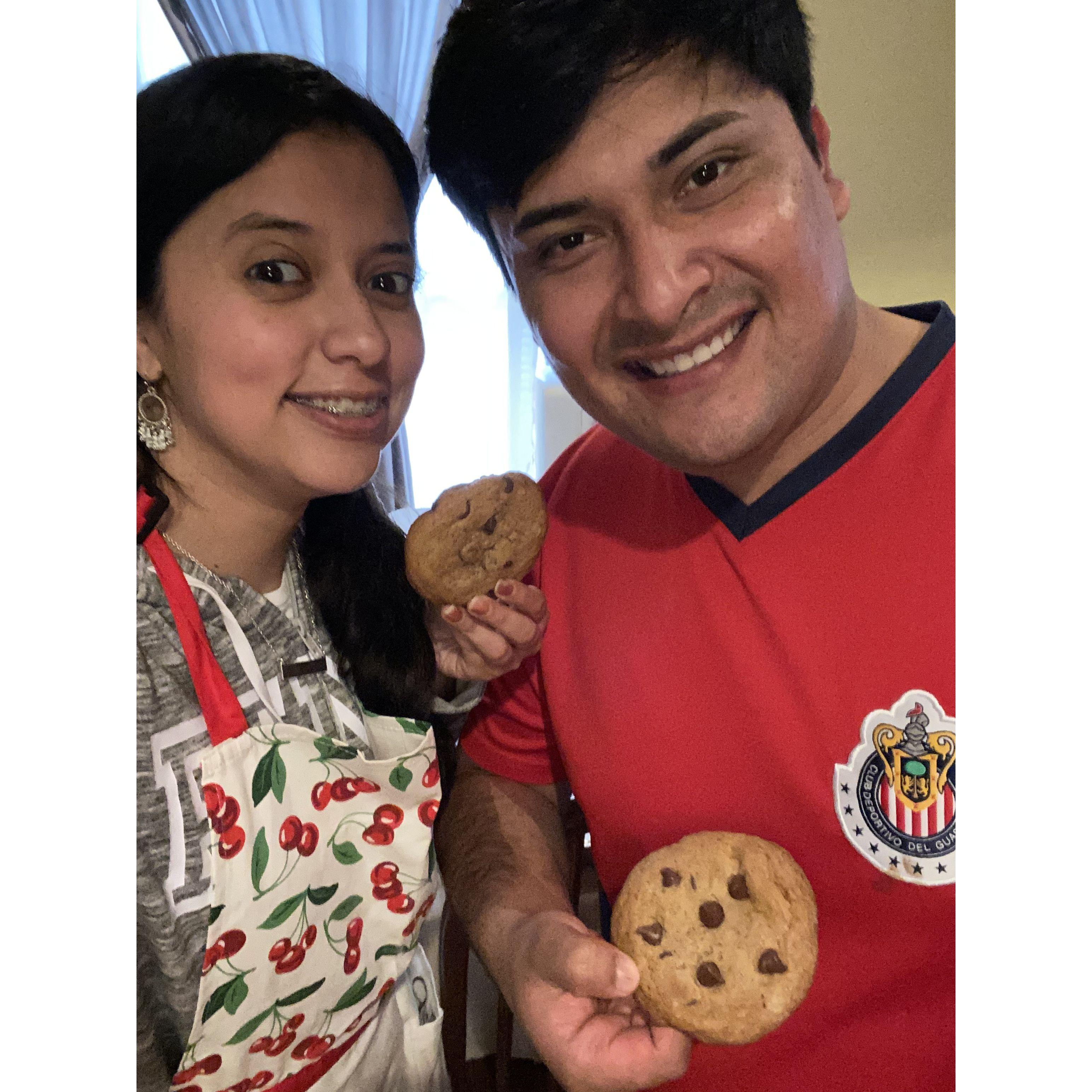 Baking cookies with my mom. My nephews got to taste them.