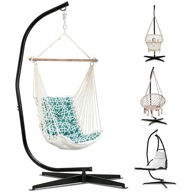 HCY Hammock Chair Stand, C Stand Hanging Stand Weather Resistant Steel Frame 360 Degree Rotation for Outdoor, Indoor Porch Hammock, Black, 44 x 36 x 87 inches