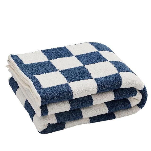 YIRUIO Throw Blankets Checkerboard Grid Chessboard Gingham Warmer Comfort Reversible Microfiber Shaggy Cozy Decor for Home Bed Couch(bluey, 60''x79'')