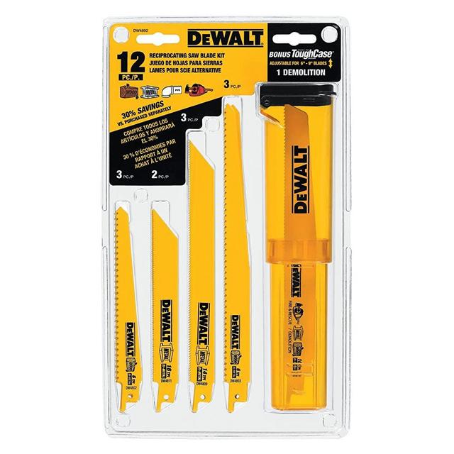 DEWALT Reciprocating Saw Blades, Bi-Metal Set with Case, 12-Piece (DW4892)