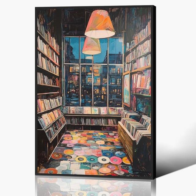 Vinyl Record Store Poster, Music Canvas Wall Art, Album Cover Art Print, Retro 90s Musical Room Wall Decor, Vintage Album Posters for Room Aesthetic, Record Picture for Wall 12x16in Framed