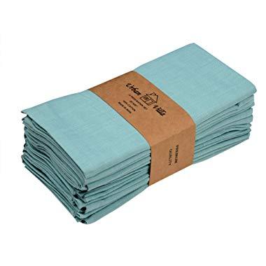 Solid Slub Aqua Color,Dinner Napkins, Everyday Use, Premium Quality,100% Cotton Slub, Set of 12, Size 20X20 Inch, Over sized Cloth Napkins with Mitered Corners, Ultra Soft, Durable Hotel Quality