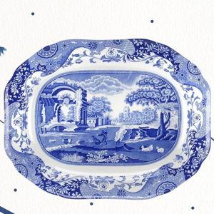 Spode Blue Italian Medium Oval Platter - 14-Inch Porcelain Serving Platter with Intricate Scroll Border & Countryside Scene - Elegant Tableware for Entertaining, Dining Displays, Gifting, Collecting