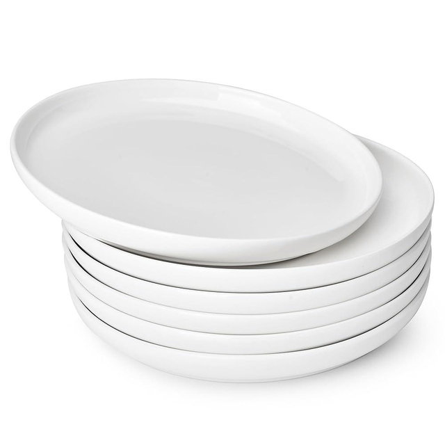 Sweese Porcelain Dessert Plates, 7.4 Inch Lightweight Round Salad Plates Set of 6, Small Appetizer, Small Kitchen Dish, Microwave & Dishwasher Safe, Scratch Resistant Plates set, White