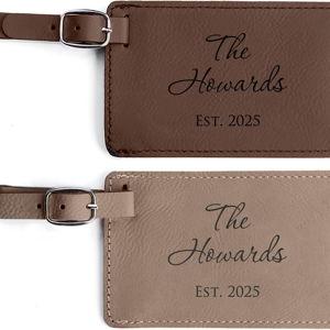 Lifetime Creations Personalized Wedding Luggage Tags Pair - Vegan Leather Wedding Bag Tags Newlyweds (Light Brown & Dark Brown)
