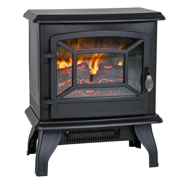 Electric Fireplace Heater 20" Freestanding Fireplace Stove Portable Space Heater with Thermostat for Home Office Realistic Log Flame Effect 1500W CSA Approved Safety 20" Wx17 Hx10 D,Black