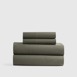 Queen Sized Classic Organic Percale Sheet Set/& Flat Sheet in Dusty Olive