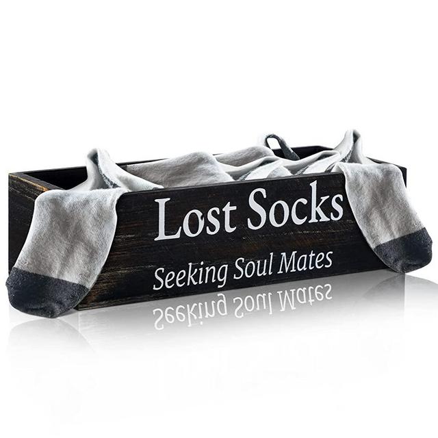 Yulejo Farmhouse Lost Socks Storage Wooden Laundry Sign Funny Farmhouse Decor Laundry Room Organization Lost Socks Basket Rustic Laundry Baskets for Laundry Room Wall Decor and Accessories (Black)