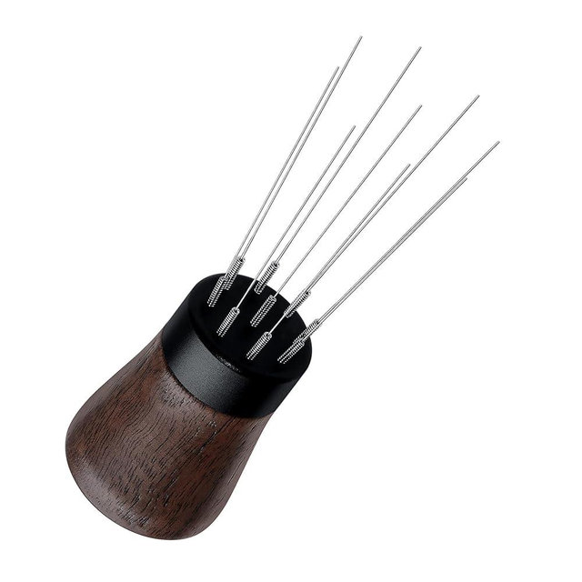 Normcore WDT Tool V2, 9 Prong 0.23mm Espresso Distribution Tool, Weiss Distribution Technique, Magnetic Coffee Stirrer with 16 Extra Needles, American Walnut Wood Handle