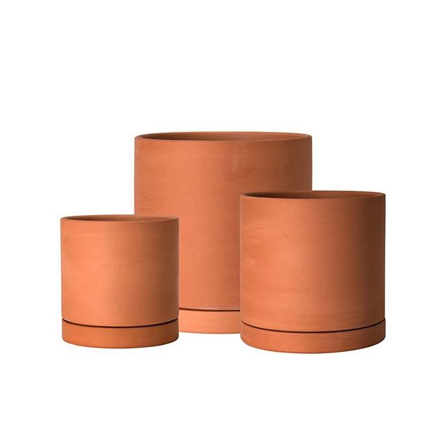 Set of 3 Terracotta Planter Pots, with Drainage Hole and Saucers, Round Cylinder Plants Pot, 4 Inch & 5 Inch & 6 Inch