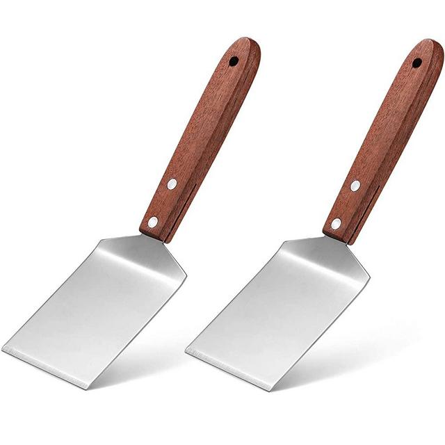 Newtay 2 Pieces Brownie Spatula Stainless Steel Cookie Spatula with Wood Handle Small Square Spatula Kitchen Cooking Baking Scraper Turner, 2.5 x 8.2 Inch