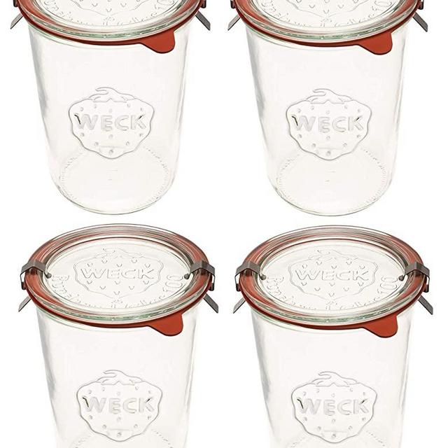 Weck Canning Jars 743 - Weck Mold Jars made of Transparent Glass - Eco-Friendly Canning Jar - Food Storage Containers with Lids Airtight - 3/4 Liter Tall Jars Set - Set of 4 Jars with Lids