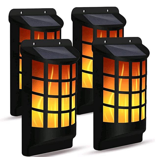 Solar Flame Lights Outdoor,Sunenvoy Waterproof Flickering Flame Wall Lights with Dark Sensor Auto On/Off 66 LED Solar Powered Night Lights Lattice Design for Garden Pathway Patio Deck Yard (Pack 4)
