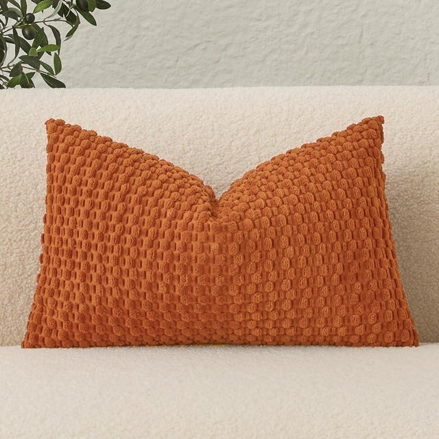 UGASA Fall Velvet 12x20 Inch Lumbar Throw Pillow Cover, Both Sides Corduroy Striped, Soft Solid Decorative Rectangular Cushion Case for Couch/Bedroom/Car, 1 Piece, Orange