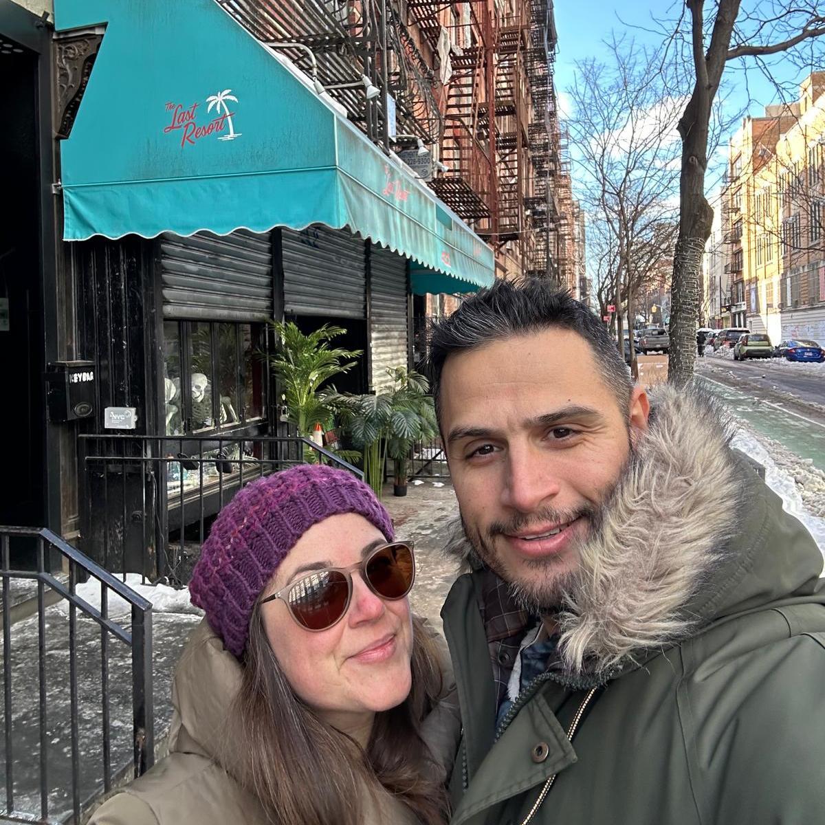 Re-visiting our engagement spot in East Village, Manhattan - a little less than a year after we got engaged.