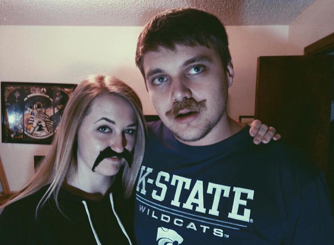 Fun with fake mustaches before leaving for Colorado - January 2016