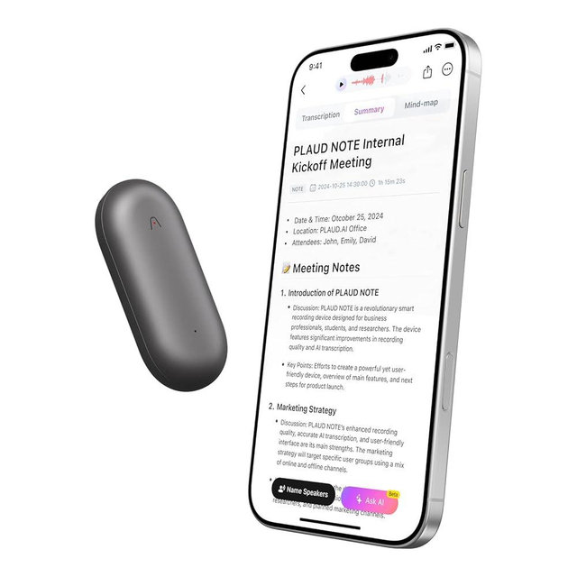 AI Voice Recorder, PLAUD NotePin Voice Recorder, App Control, AI Notetaker, AI Transcribe & Summarize, Support 112 Languages, 64GB Memory, Audio Recorder for Lectures, Meetings, Cosmic Gray