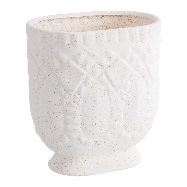 TCQMSS Bathroom Trash Can, Ceramic Wastebasket Garbage Container for Bathroom, Bedroom, Dorm, College, Office, Beige-White Decorative Compact Trash Can