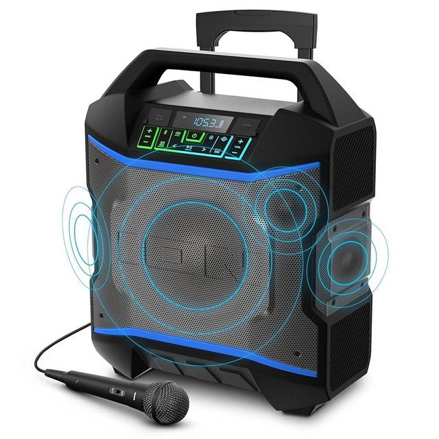 ION Audio Block Rocker - Portable Bluetooth Outdoor Party Speaker with Karaoke Microphone, Battery, 4 Speakers, Radio, USB Port, App, Water-Resistant, 120W