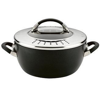 Symmetry Hard Anodized Nonstick Casserole with Locking Straining Lid, 5.5-Quart, Black