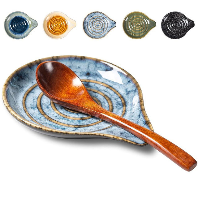 Ceramic Spoon Rest for Stove Top, 6" Spoon Holder, Spoon Rest for Kitchen Counter, Unique, Heat-Resistant Cooking Utensil Holder, Modern Farmhouse Kitchen Décor Marble Grey（No spoon included）