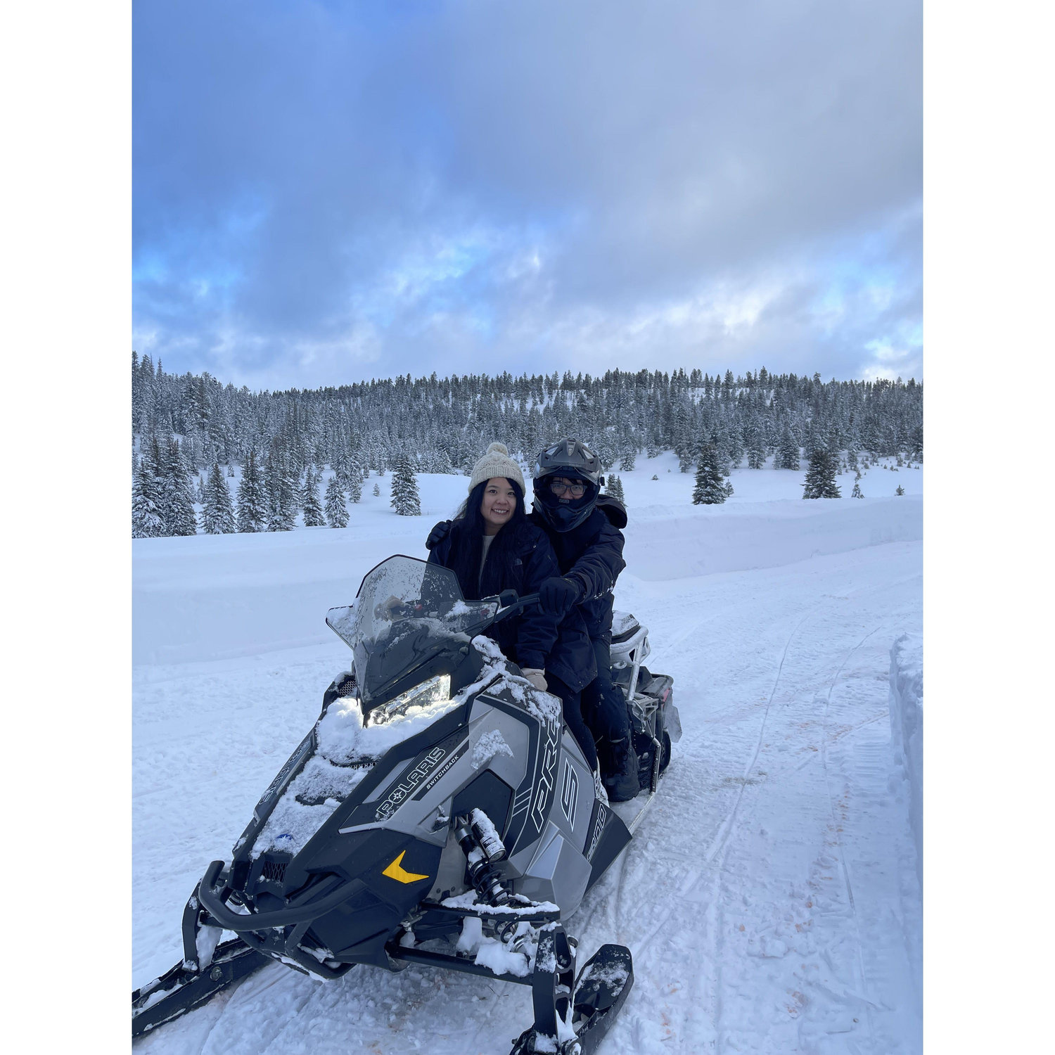FIRST time on a snowmobile! Thanks for the winter wonderland, Lena & Ryan!