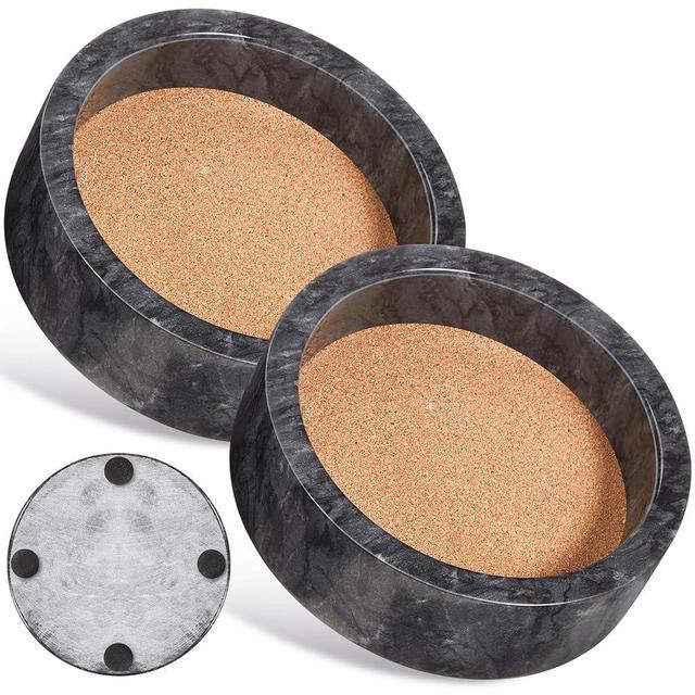 Hoolerry 2 Pcs Marble Wine Bottle Coaster Set Small Marble Wine Bottle Holder for Table with Absorbent Cork for Glass Jewelry Key(Black)