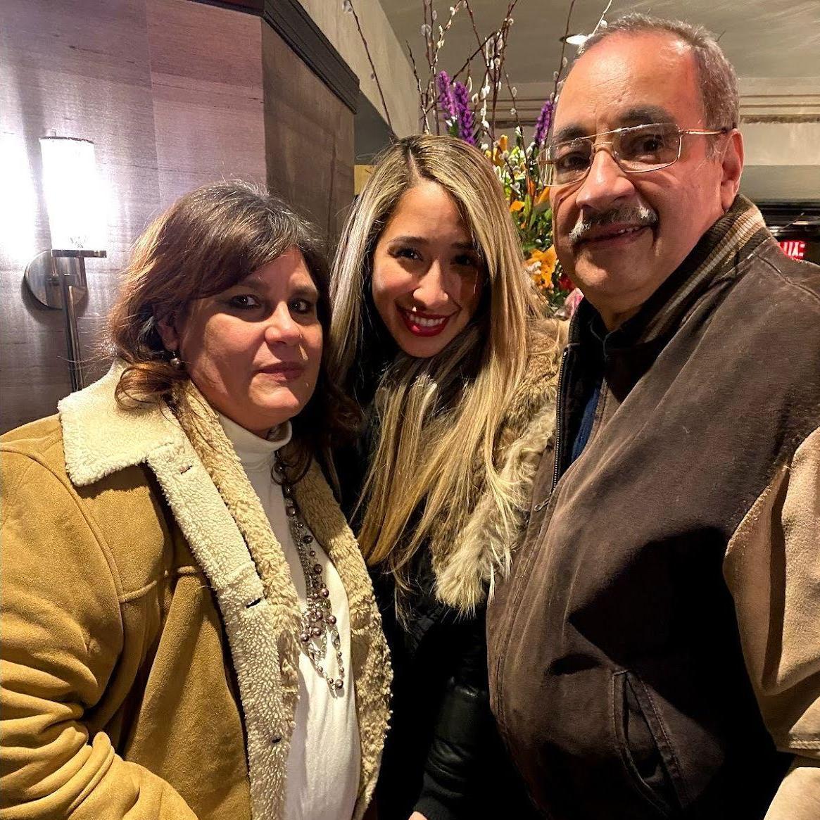 Jackie and her in-laws after a dinner at a steakhouse.