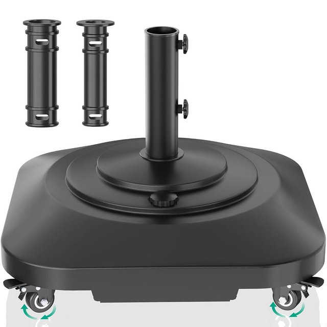 Umbrella Base with 5 Wheels, Upgraded 145lb Umbrella Stand Base, Heavy Duty & Windproof, Fillable Umbrella Base Mobile Umbrella Outdoor for Patio, Deck, Poolside, Lawn, Fits Most Sized Umbrellas