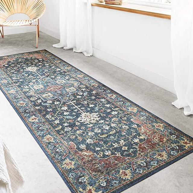 Loloi ll Skye Collection Printed Distressed Vintage Area Rug, 7'-6" x 9'-6", Denim/Brick