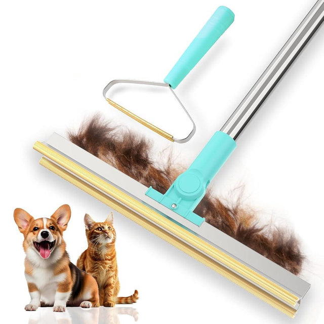 Carpet Rake for Pet Hair Removal Tool - Reusable Dog Cat Hair Remover Scraper with Adjustable Long Handle, Carpet Clean Brush & Broom for Rugs, Mats, Couch, Furniture and Car Interiors