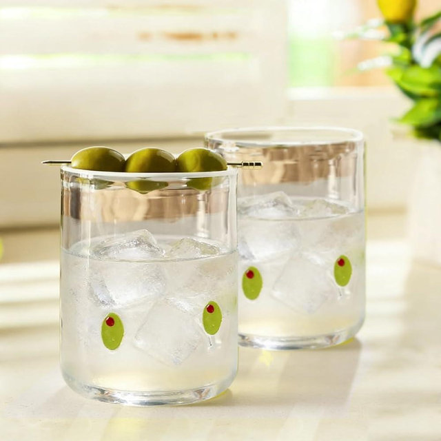 Whaline 2Pcs Olive Icon Juice Glass 14 Oz Wine Glass Green Olive Fruit Stemless Cocktail Drinking Cups for Home Kitchen Birthday Party Favors Supplies