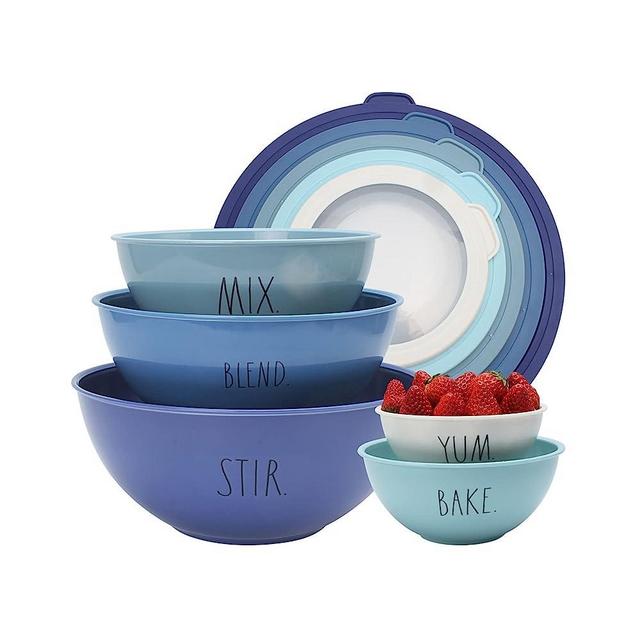 Rae Dunn Mixing Bowls with Lids - 10 Piece Plastic Nesting Bowls Set includes 5 Prep Bowls and 5 Lids (Blue Ombre)