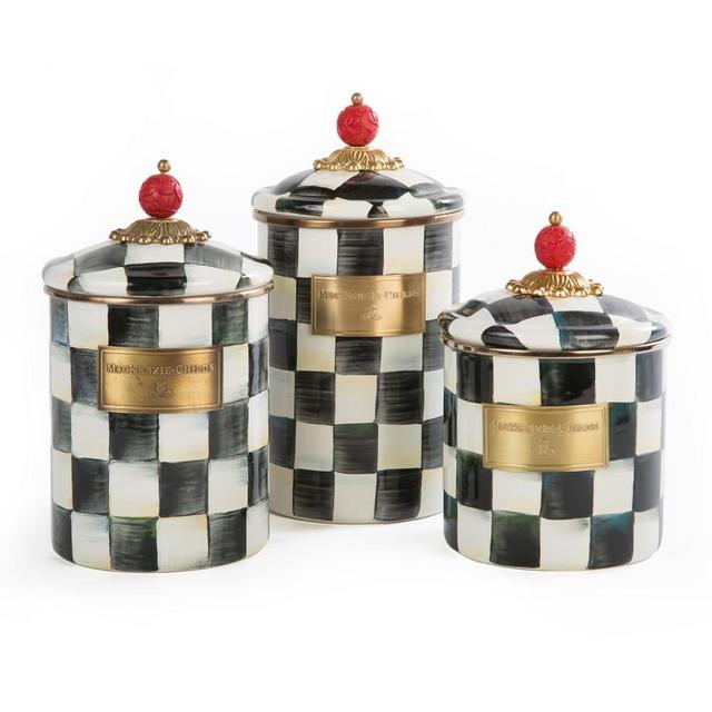 Mackenzie Childs Canisters, Courtly Check, Set of 3