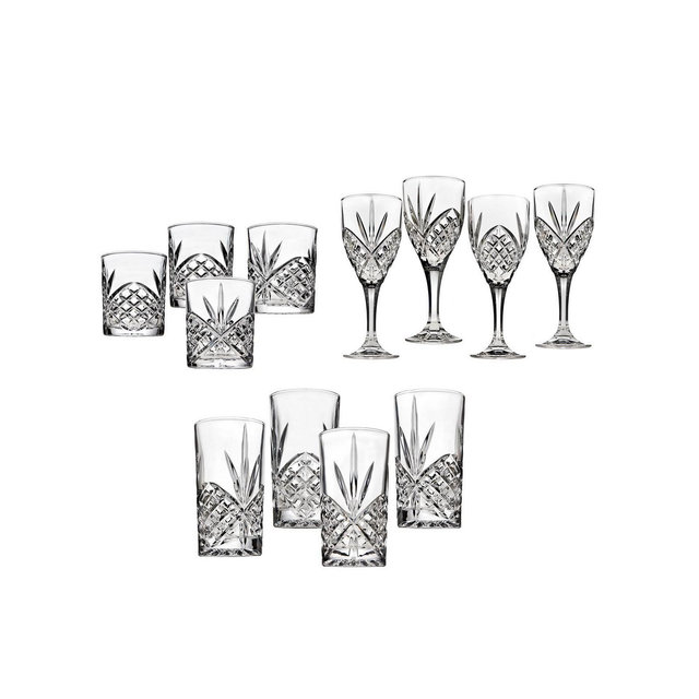 Godinger Dublin 12 Piece Set of Double Old Fashion, Highball, and Goblet Glasses
