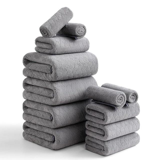 Luxury Bath Towels Set - 12 Piece (4 Bath Towels,4 Hand Towels,4 Washcloths), 100% Microfiber,Extra Absorbent Super Soft & Quick Dry,Complete Family Pack for Bathroom Gym Pool,Grey