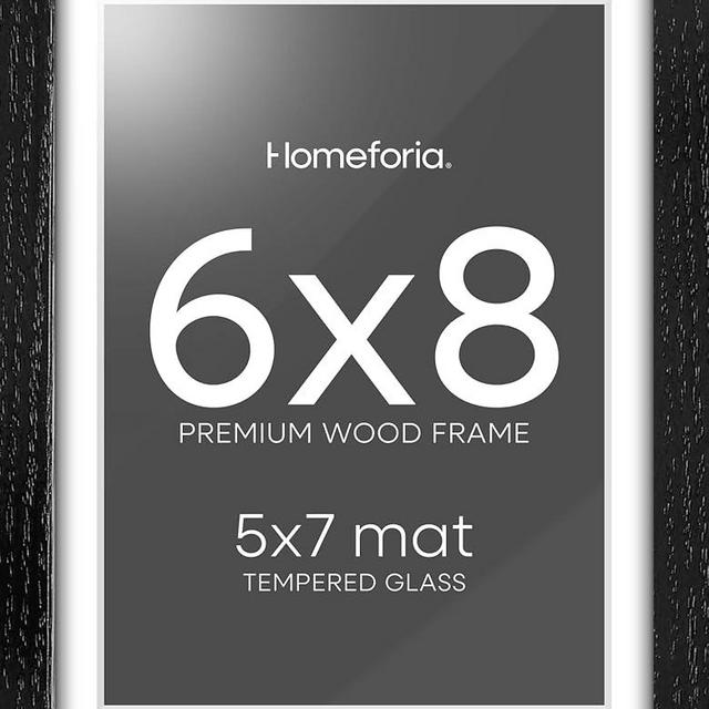 Homeforia 6x8 Picture Frame Black, High-End Wooden 6 x 8 Black Oak Frame for Wall or Tabletop, 8x6 Black Wood Poster Frame, Black Wooden Frames 6x8 with Mat 5x7, Tempered Glass, Wall Kit, Set of 1