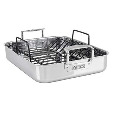Viking Culinary 4013-5016 3-Ply Stainless Steel Roasting Pan with Nonstick Rack, 16 Inch x 13 Inch, Silver