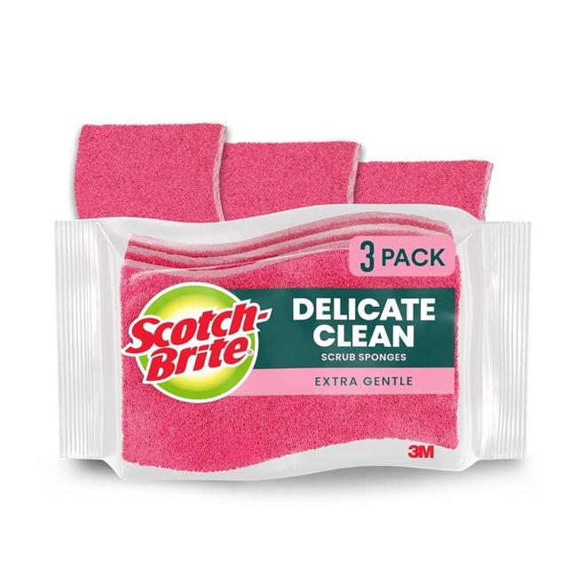 Scotch-Brite Gentle Clean Delicate Scrub Sponges, For Washing Dishes and Cleaning Kitchen, 3 Scrub Sponges