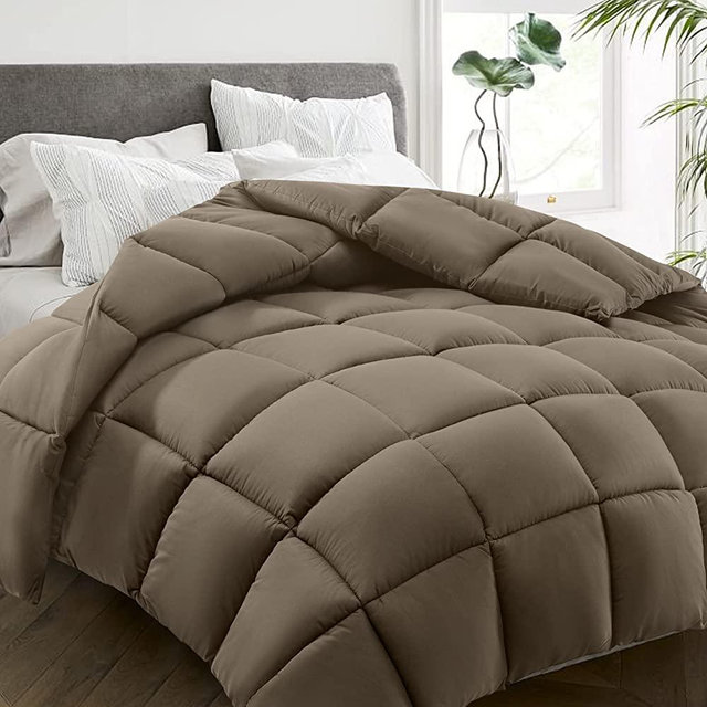 HYLEORY All Season Queen Size Bed Comforter - Cooling Down Alternative Quilted Duvet Insert with Corner Tabs - Winter Warm - Machine Washable - Taupe
