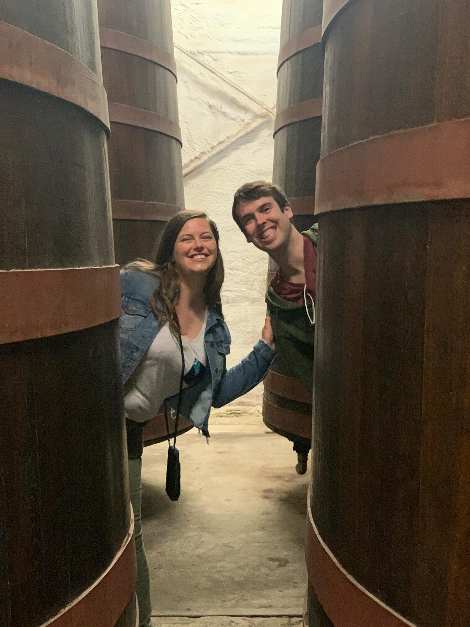 Hanging out in the wine barrels at a winery in Encenada.